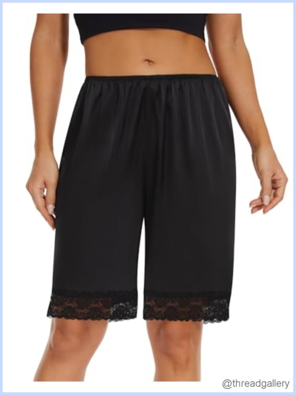 Satin Pettipants Half Slip Shorts Anti-Static 9" Inseam Lace Hem
